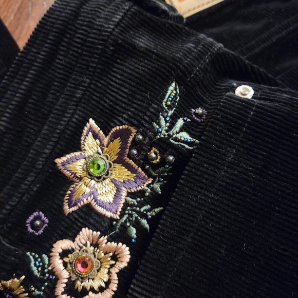 Black Floral Vintage Flare Corduroy Pants - Picture 4 of 5